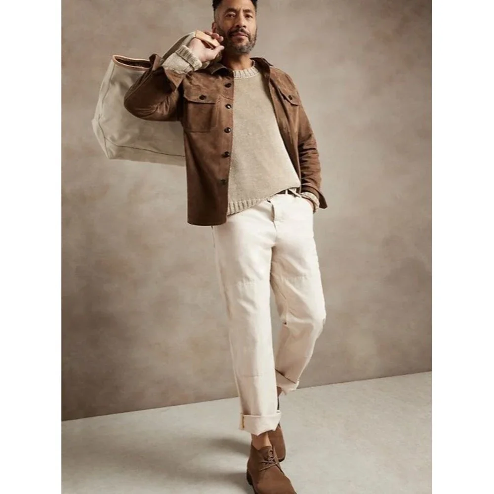 Banana Republic Dockside Pants Mens 35 Cliff Beige Linen Blend Beach Vacation